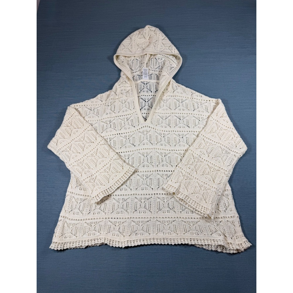 Time and‎ Tru Women 2X Cream Crochet Knit Hoodie Pullover Cotton Coverup 20W-22W